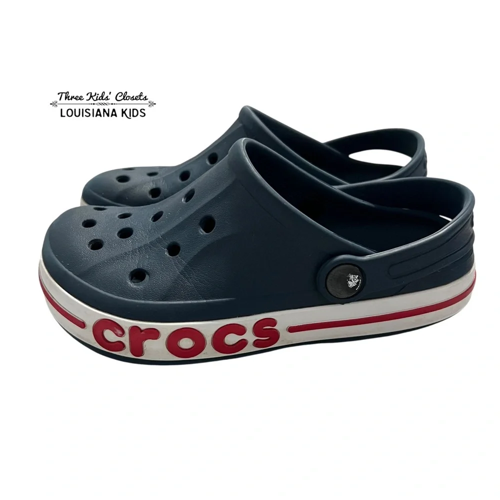 CROCS J1 Kids Bayaband Navy Blue & Red Classic Clog Water Shoes